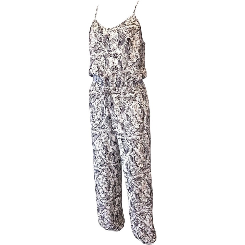 Banana Republic Black White Tropical Leaf Print Jumpsuit Spaghetti Strap Size 6